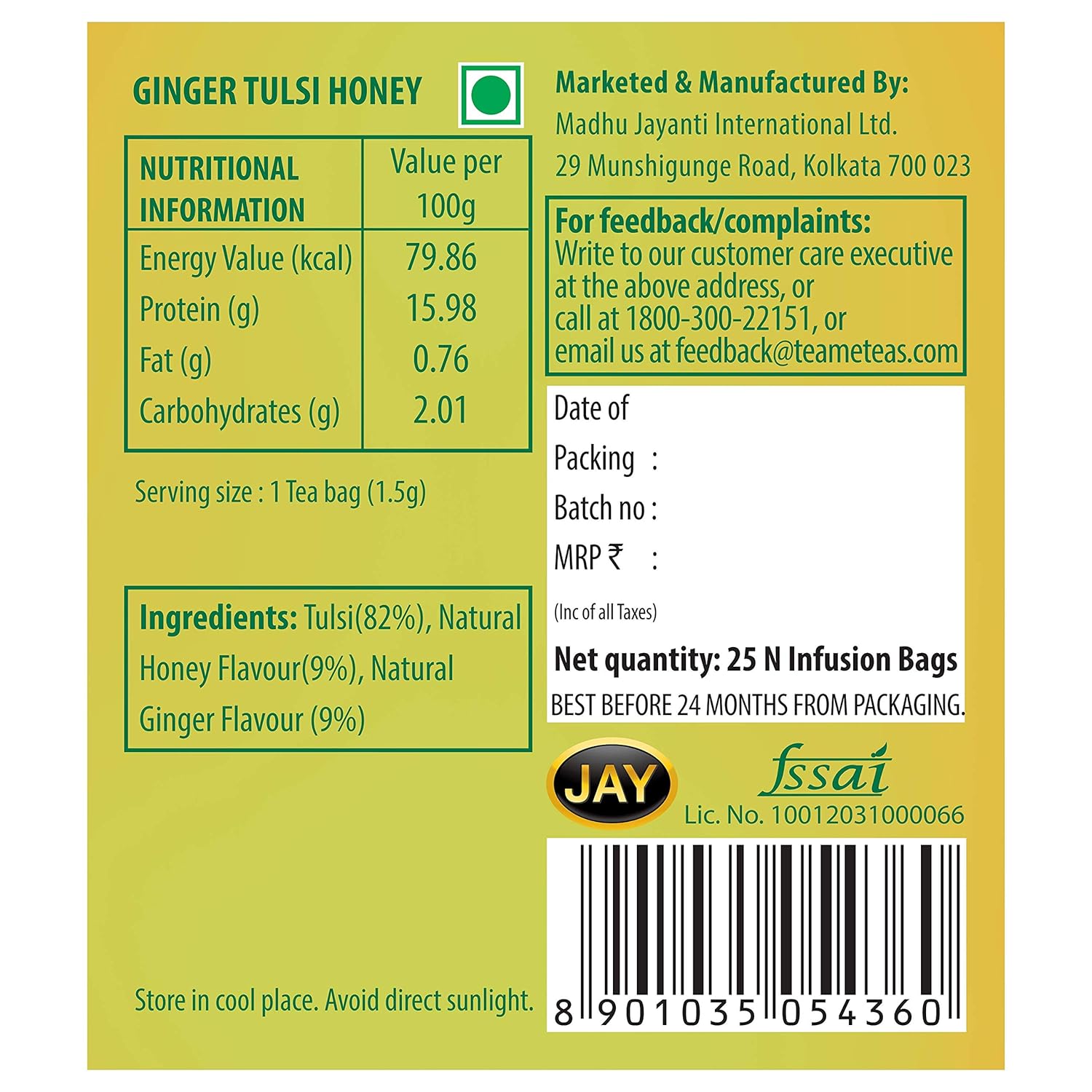 TE-A-ME Charge Ginger Tulsi Honey Tea - 25 Infusion Tea Bags | Boosts Immunity, Helps In Digestion - Caffeine Free, Biodegradable