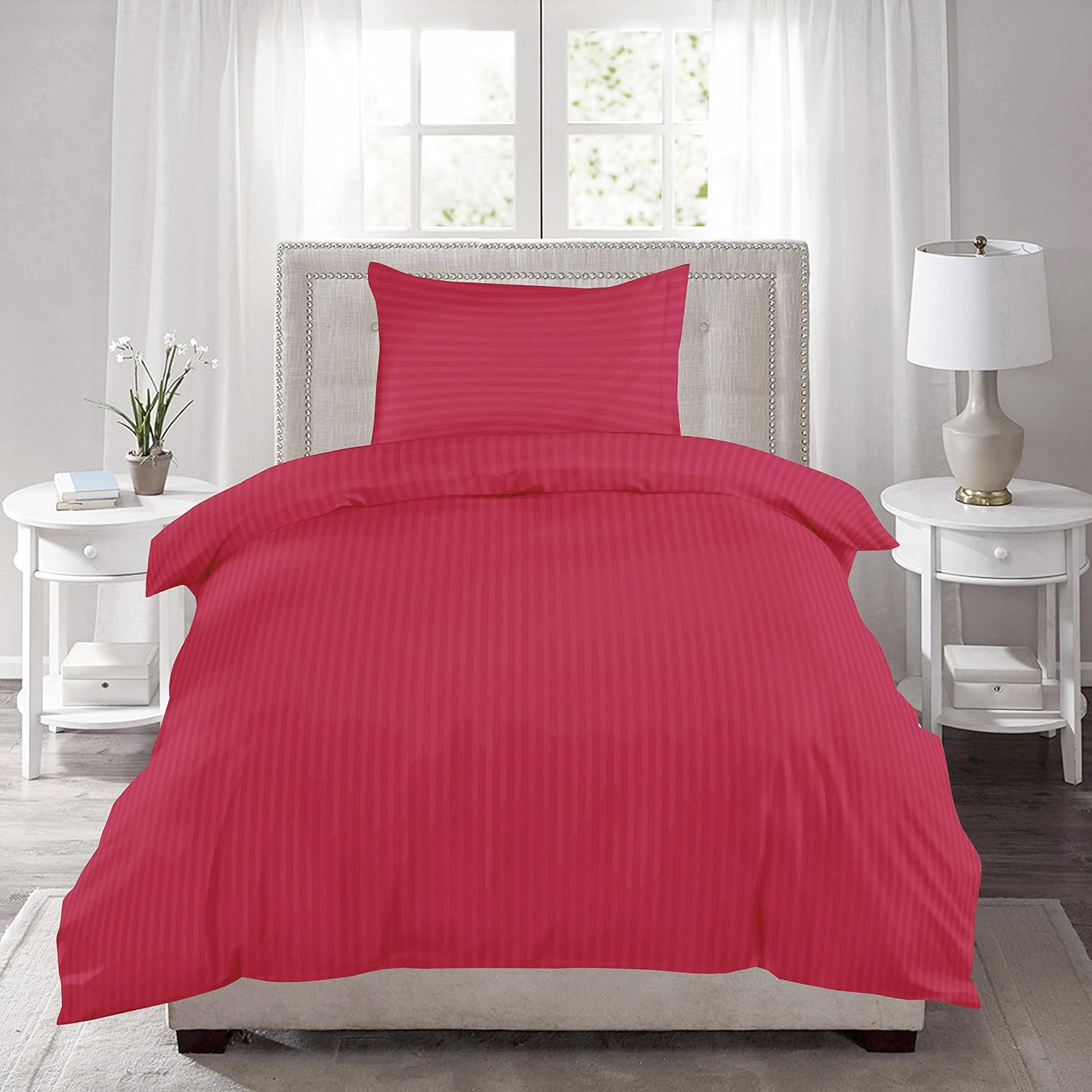 Single Fitted Bed Sheet With 1 Pillow Cover - 36 X 78 Inches, Red | Perfect Bedsheet Home, Hotel, Villa, Resort & Guest House