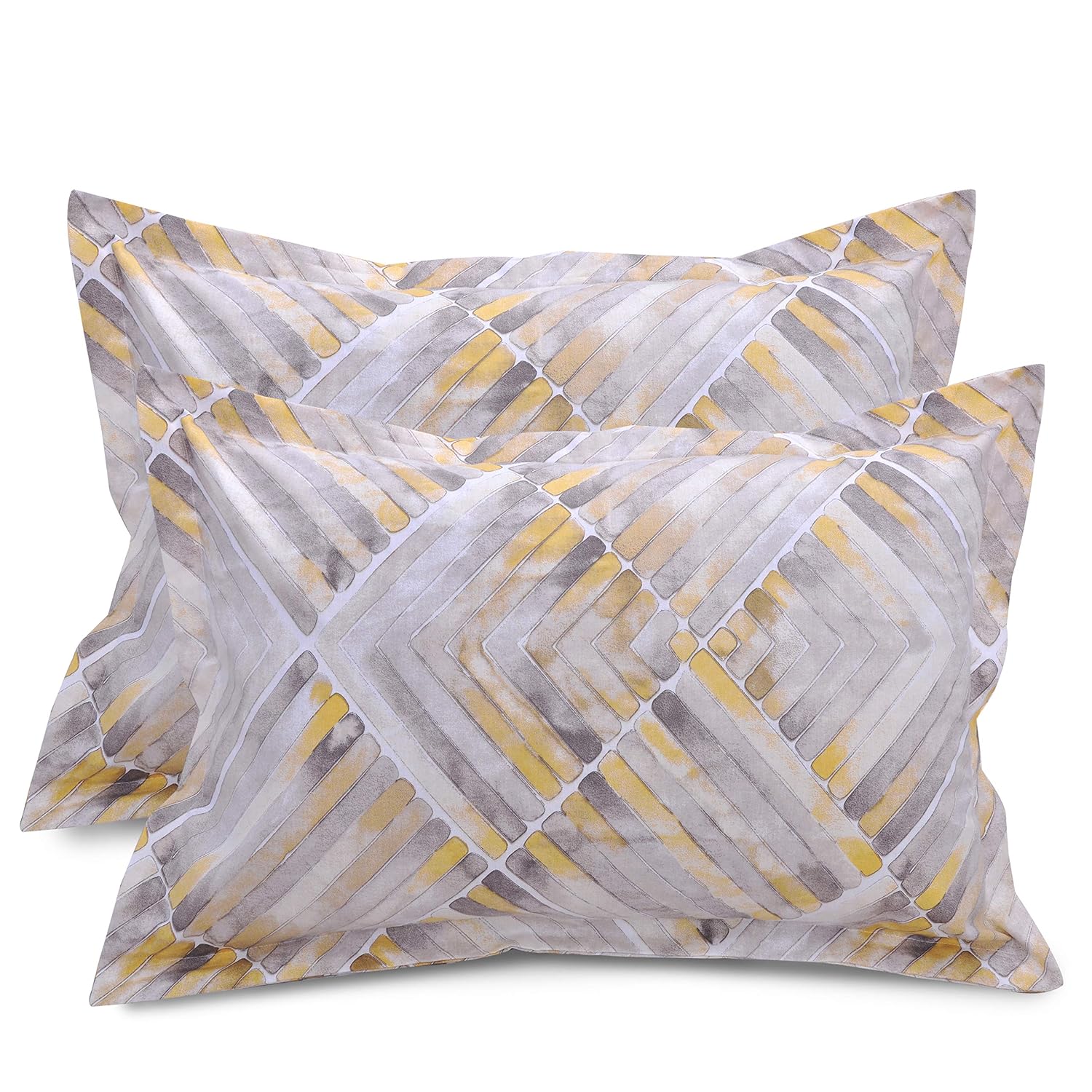 Flat 1 King Size Bedsheet With 2 Pillow Covers - 110 X 108 Inches, Grey & Yellow | Soft & Comfortable Feel To Your Skin | Machine Wash In Cold Water