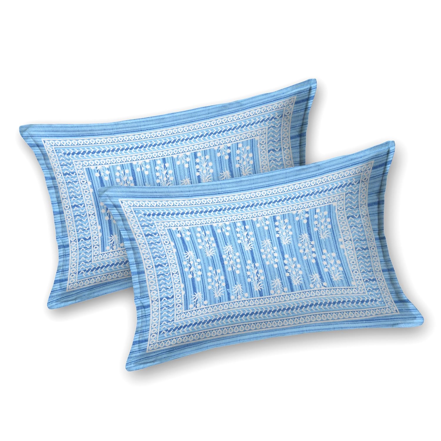 Jaipuri Bedsheets For Double Bed King Size With 2 Pillow Covers - 90 X 108 Inches, Light Blue | Soft & Durable For Everyday Use & Bedroom - All Season Comfort