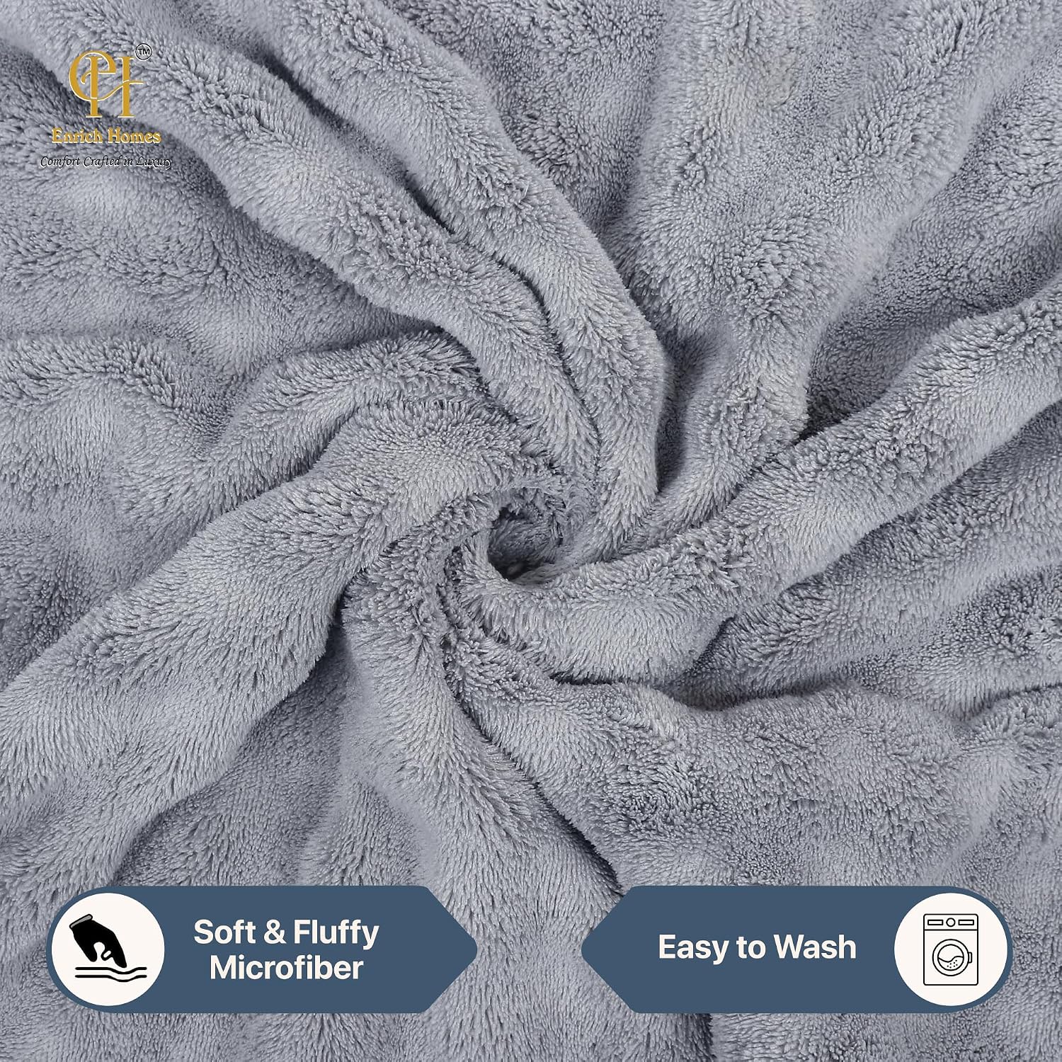 Enrich Homes Microfiber Bath Towels 450 Gsm | Large Size Super Soft Towel For Women & Men (Grey)- 1 Pcs