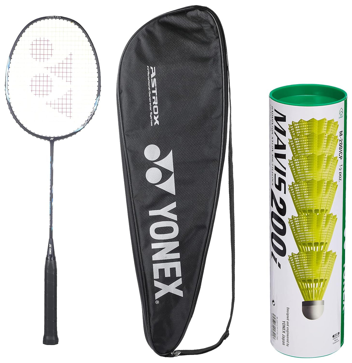 Yonex Badminton Racquet ASTROX LITE 27i G4, 77 Gm, 30 lbs Tension, Grip Size - 3 3/4 Inches + MAVIS 200i Shuttlecock, Material - Synthetic Cork Base & Nylon Skirt