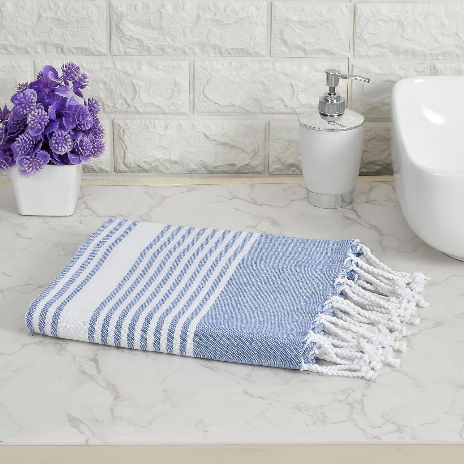 Dolce Casa 100% Cotton Turkish Fouta Towel 400 Gsm | Extra Large Full Size Cotton Bath Towel (Dark Blue)