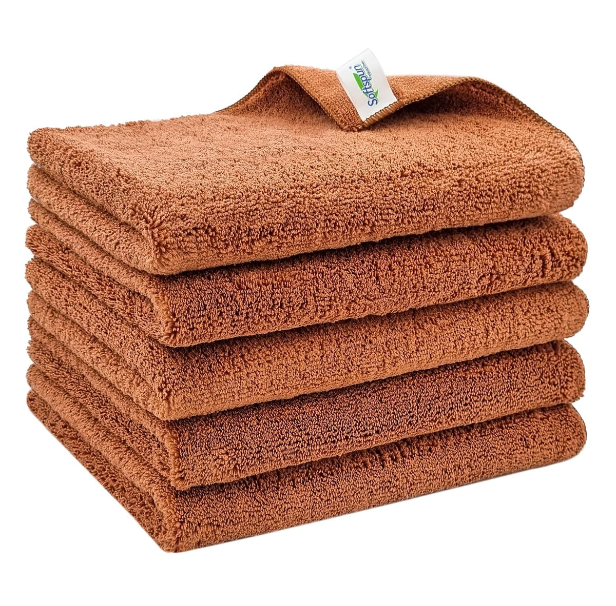 Softspun Microfiber High Loop Cleaning Cloths Towel 600 Gsm | Highly Absorbent, Lint & Streak Free, Multi-Purpose Wash Cloth For Kitchen, Window, Silverware - Pack Of 5 (Brown)