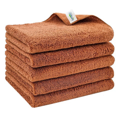 Softspun Microfiber High Loop Cleaning Cloths Towel 600 Gsm | Highly Absorbent, Lint & Streak Free, Multi-Purpose Wash Cloth For Kitchen, Window, Silverware - Pack Of 5 (Brown)