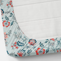 Double Bedsheet Queen Size Elastic Fitted With 2 Pillow Cover - 60 X 78 + 8 Inches, Sky Blue & Red | Resistance & Wrinkle Recovery