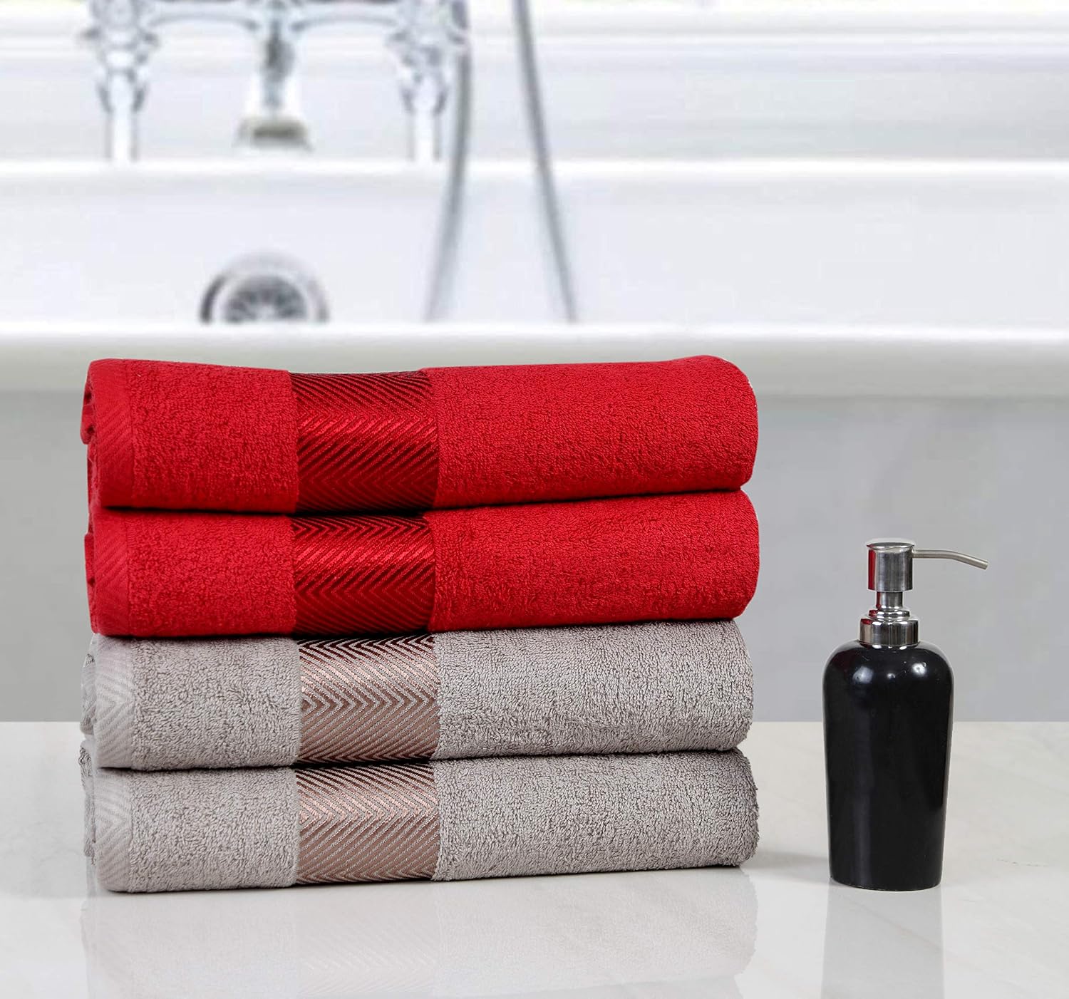 Fash Home International 500 Gsm | 100% Cotton Highly Absorbent Super Luxury Large Couple Bath Towel Set Combo Pack Of 4 (Maroon Red & Beige)