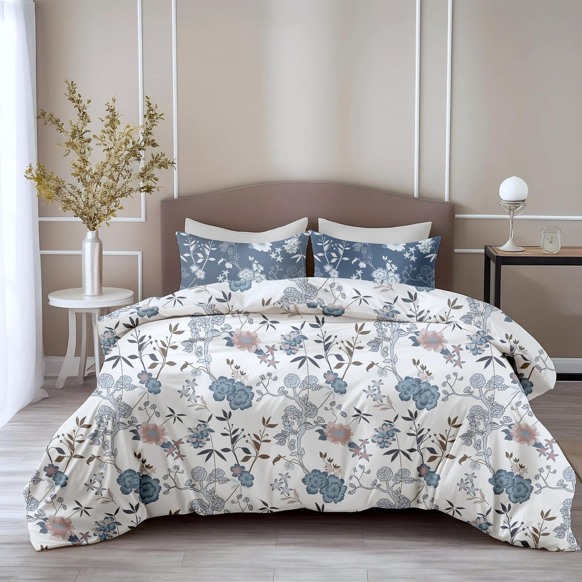 Queen Size Bedsheet With 2 Pillow Covers - 88 X 90 Inches, Dusty Blue & White | Soft Wrinkle Free & Breathable Bedsheets - Durable & Long Lasting Bedsheet