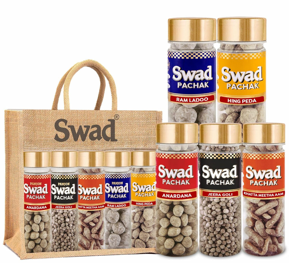 Panjon Swad Digestive Mouth Freshener | Anardana, Jeera Goli, Khatta Meetha Aam Papad, Ram Laddoo & Hing Peda 500gm, (100gm *5)