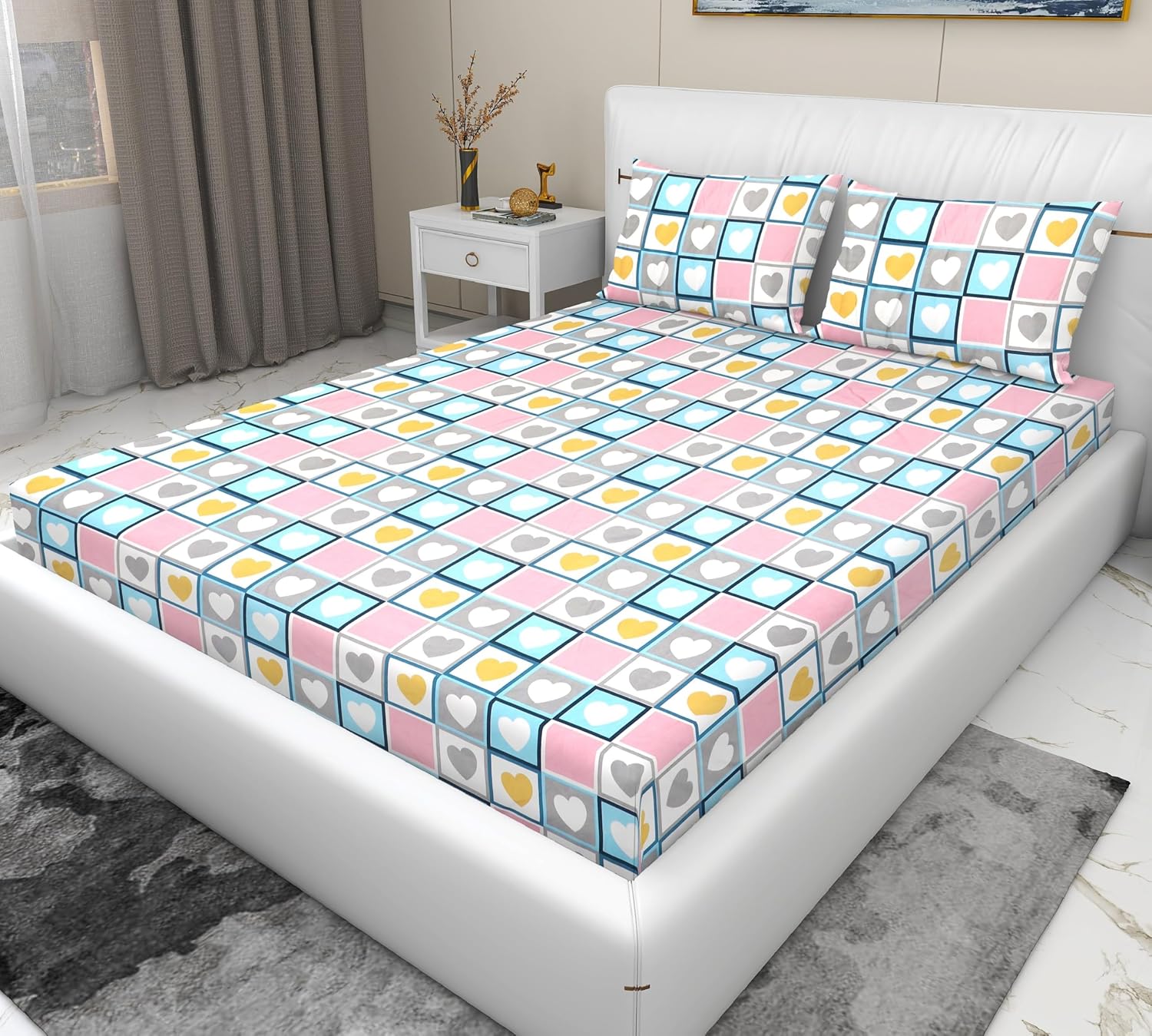 2 Bedsheets For King Size Bed With 4 Pillow Covers - 100 X 108 Inches, Navy Blue & Pink | Ideal For Hotel, House, Guest House