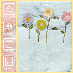 Divyam Floral Embroidered Bath Towel 350 Gsm | Premium Soft Microfiber Quick-Dry, Lightweight & Absorbent Towel With Pastel Daisy Design (Sky-Blue)