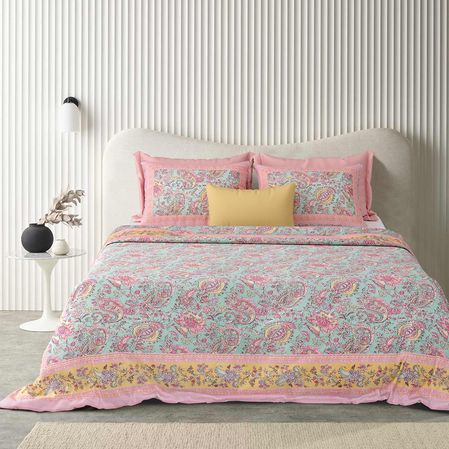 Pure Cotton Double Bedsheet For King Size With 2 Pillow Covers | 90 X 108 Inches, Sky Blue & Pink | Ultra-Soft & Skin-Safe | Breathable Summer Comfort