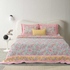 Pure Cotton Double Bedsheet For King Size With 2 Pillow Covers | 90 X 108 Inches, Sky Blue & Pink | Ultra-Soft & Skin-Safe | Breathable Summer Comfort