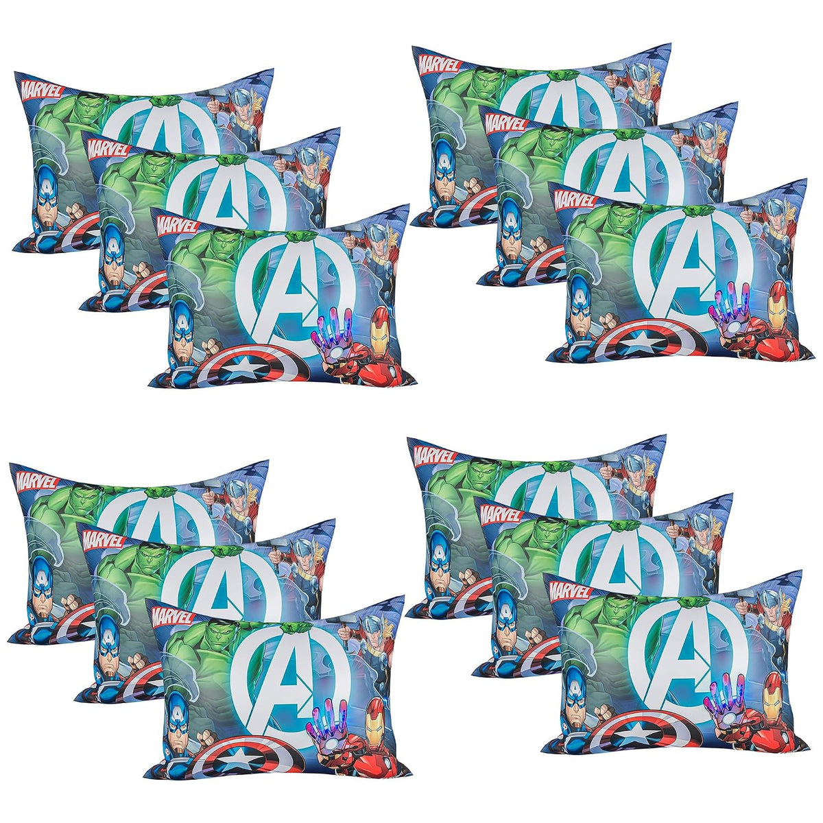 Kid's Soft Pillow For Sleeping, Marvel Avengers Print Pillow, Sky Blue - 12 X 18 Inch | Suitable For All Sleepers, Multipurpose & Comfortable, Breathable, Washable - Pack Of 12