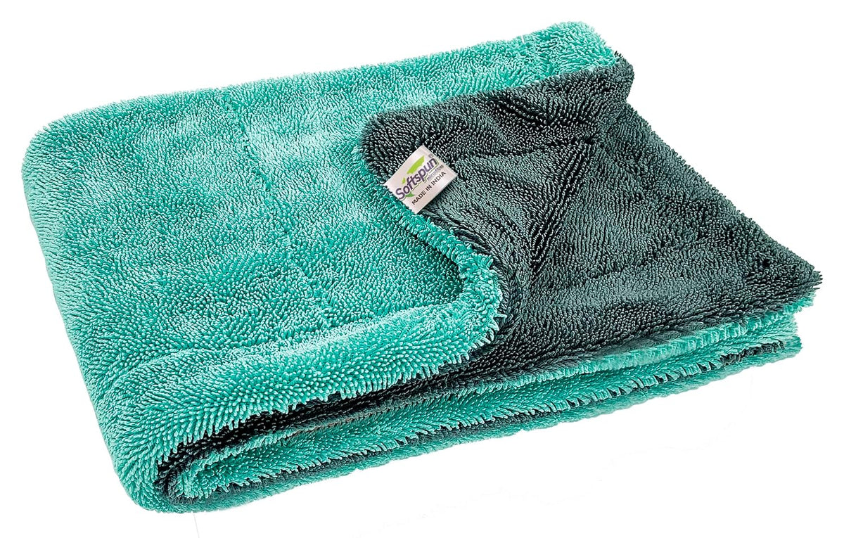Softspun Microfiber Cloth Towel Set 400 Gsm | Extra Thick Microfiber Cleaning Cloths Perfect For Bike, Auto, Cars Both Interior & Exterior (Grey + Aqua Blue)