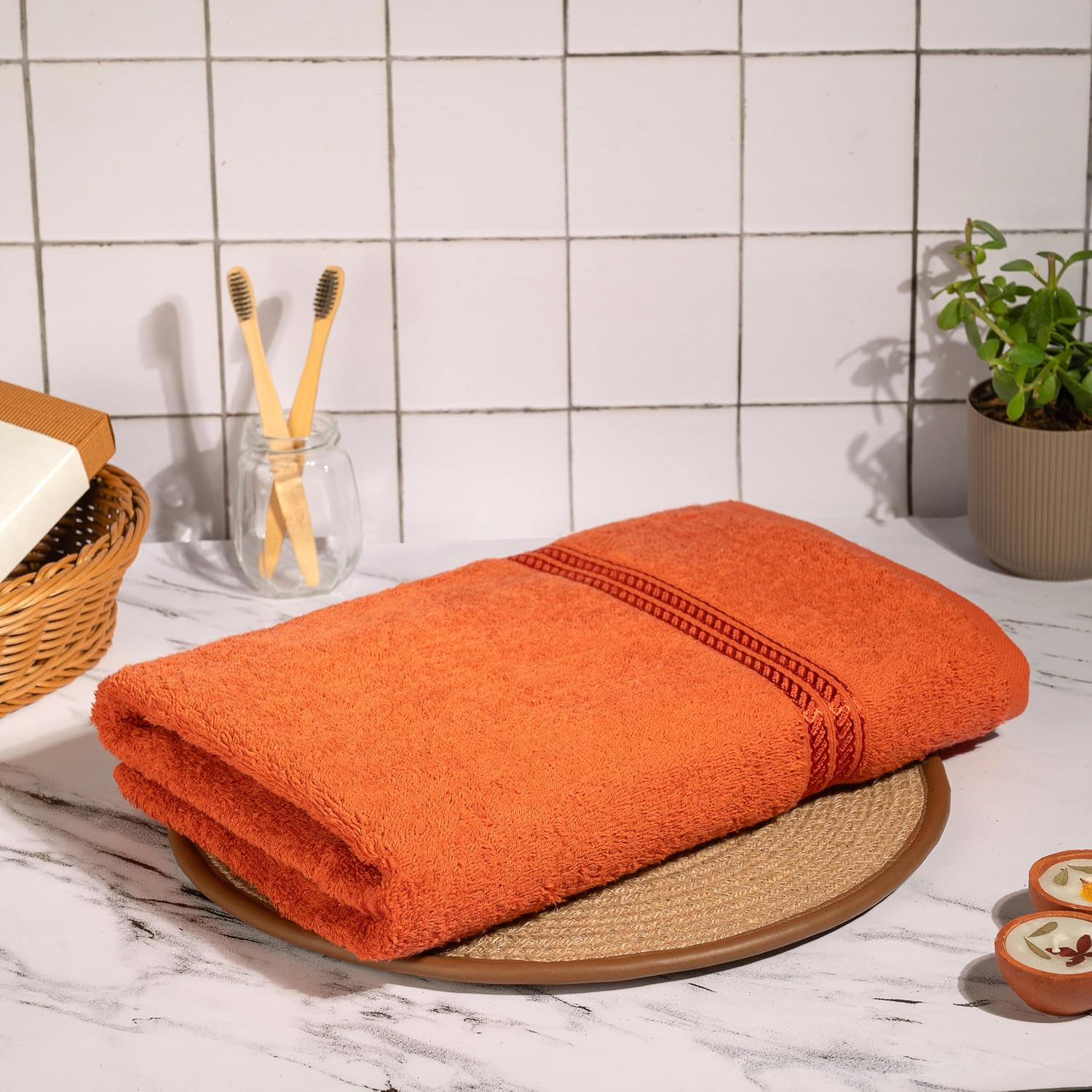 Comforic 100% Cotton Bath Towels 500 Gsm | Large Size Bath Towel For Men & Women Quick Dry, Super Soft & Absorbent Gym Towel, Travel Towel (Sunset Orange)