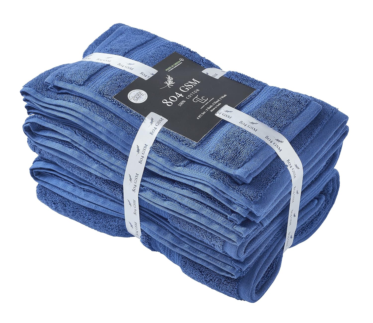 Senses By Riba 2 Bath + 2 Hand & 2 Wash Cloth Towel 1800 Gsm | All Cotton Premium Hotel & Spa Quality, Highly Absorbent Towel (Navy Blue) - 6 Piece
