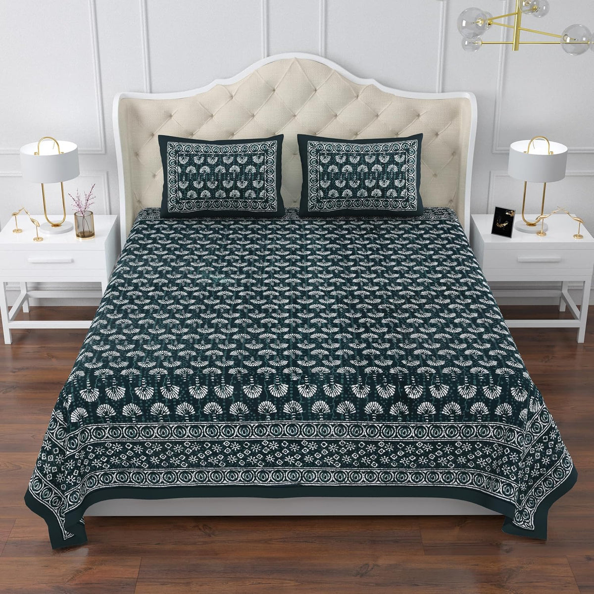 Printed Cotton Double Bedsheet For King Size With 2 Pillow Covers (95 X 108 Inches) Dark Teal | 280 Thread Count - Pure Cotton Natural Fabric & Skin-Safe | Extra Soft & Wrinkle Free