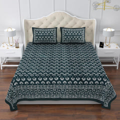 Printed Cotton Double Bedsheet For King Size With 2 Pillow Covers (95 X 108 Inches) Dark Teal | 280 Thread Count - Pure Cotton Natural Fabric & Skin-Safe | Extra Soft & Wrinkle Free