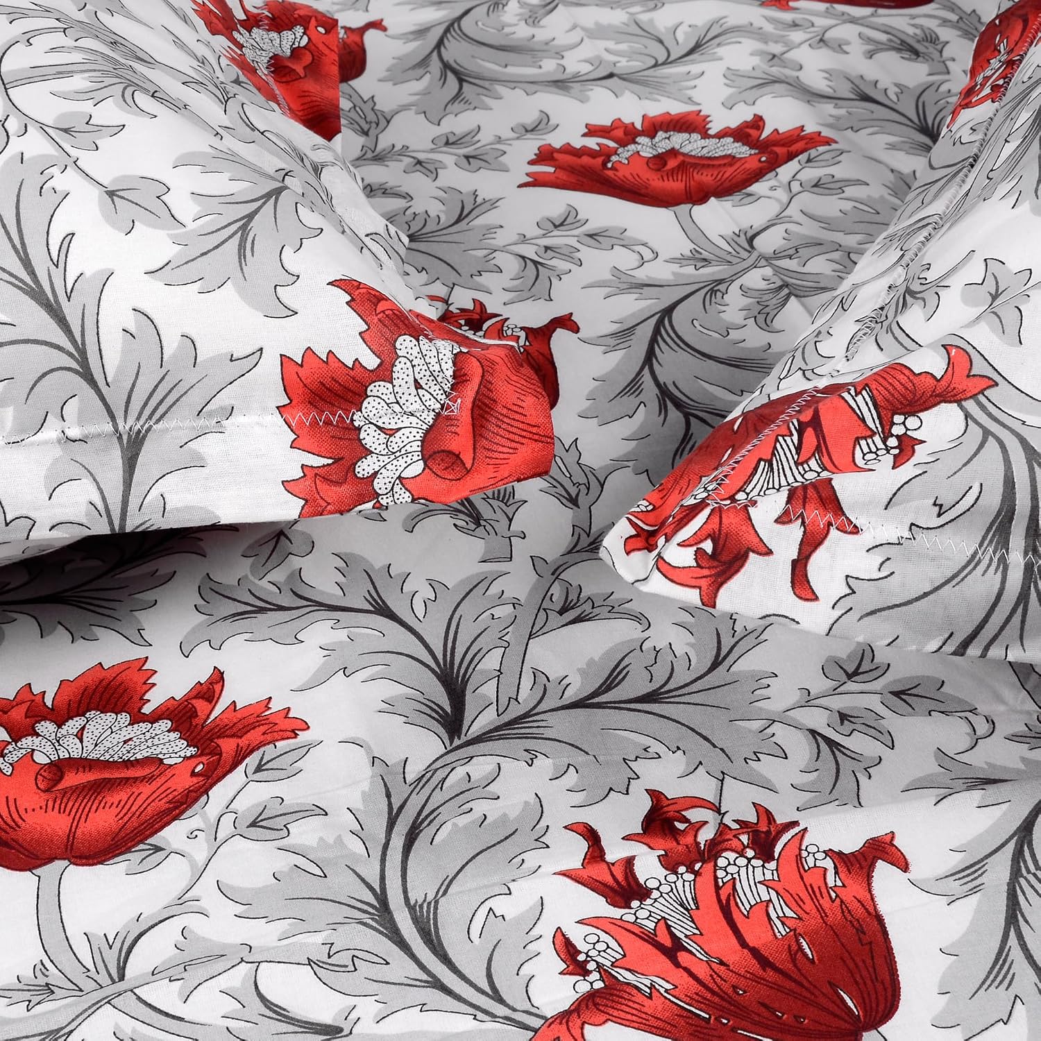King Size Double Bedsheet With 2 Pillow Covers - 108 X 108 Inches, Grey & Red | Ideal For Gifting Diwali, Dussehra - Soft & Smoothing Touch