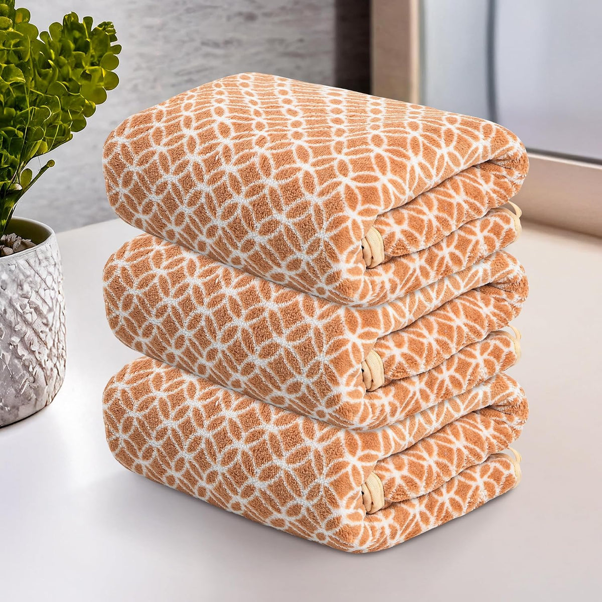 Heart Home Microfiber Soft Face Towels 700 Gsm | Quick Dry & Absorbent Hanging Hand Towels Circle - Golden (Pack Of 3)