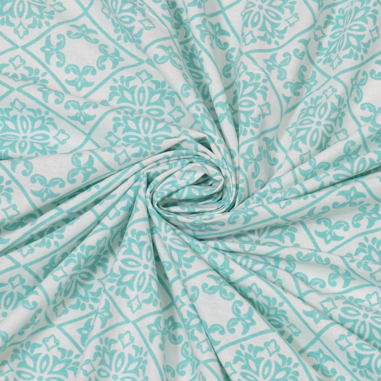 Traditional Rajasthani Cotton Bedsheet For King Size With 2 Matching Pillow Cover - 90 X 108 Inches, Sky Blue & White | Soft & Comfortable Fabric