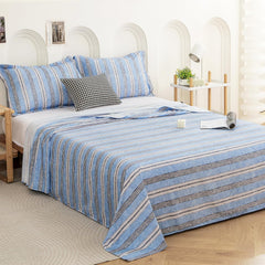 King Size Bedsheet With 2 Pillow Covers - 98 X 106 Inches, Light Blue & Cream | Summer Breathable & Wrinkle Free | Bedsheet Long Lasting & Soft To Touch