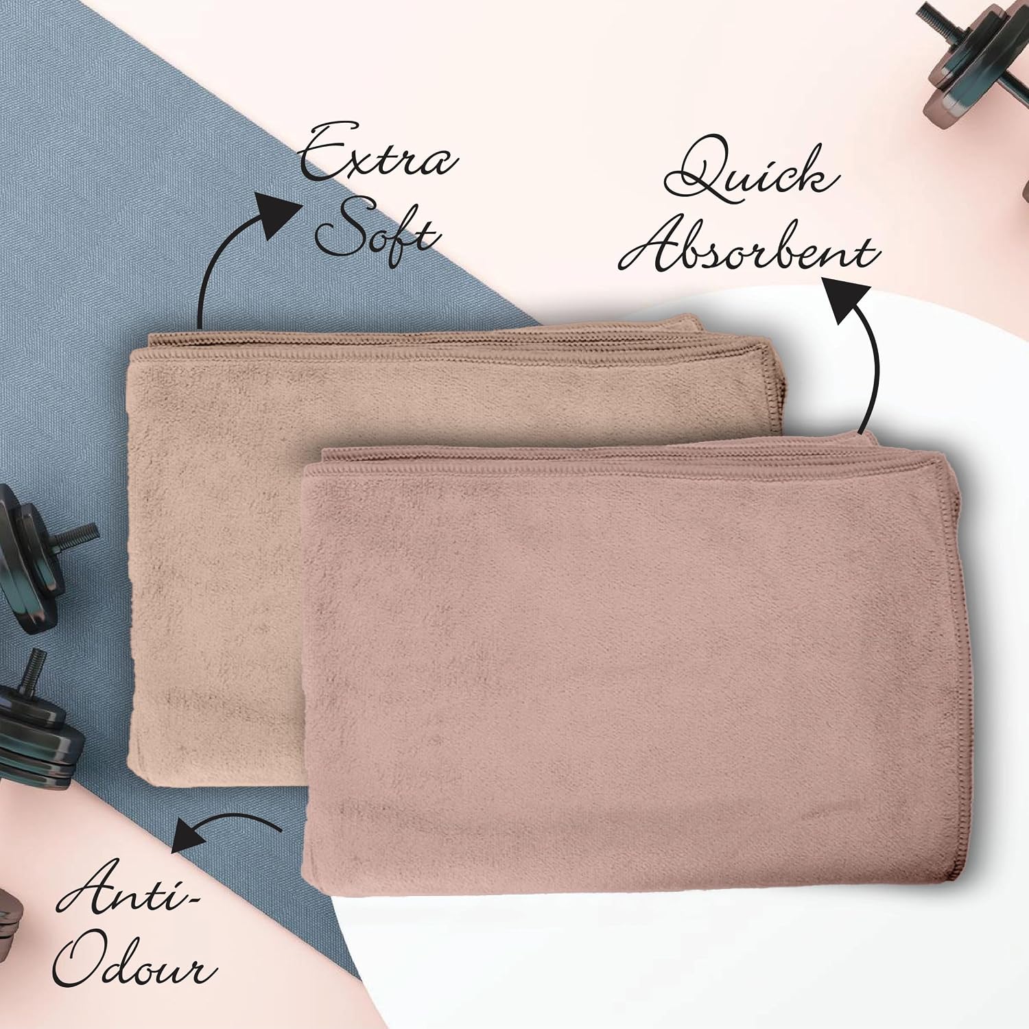 Housse Microfiber Hand Towel 800 Gsm | Premium Quality Towels Ultra Absorbent & Anti-Bacterial For Gym (Peachy Pearl & Dusky Orchid) - Pack Of 4