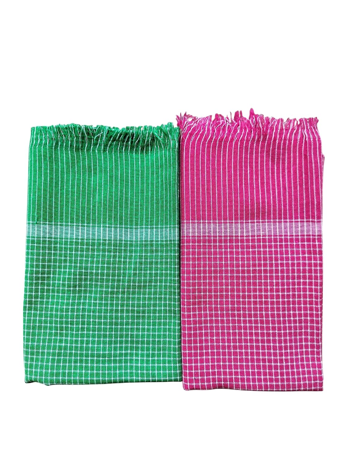 Checkered Cotton Bath Towels 1600 Gsm (Green, Pink, Navy, Burgundy & Orange) - Set Of 5