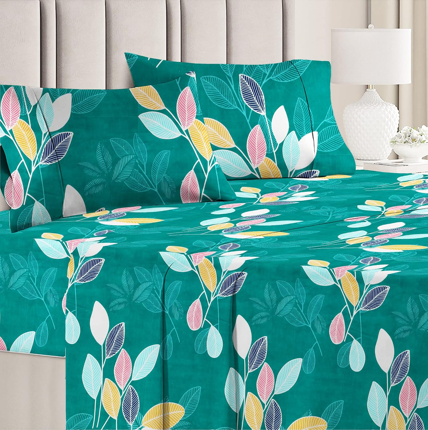 1 Double Bedsheet & 2 Pillow Covers With 1 Comforter Set - 90 X 100 Inches, Dark Green | Super Soft Glace Cotton King Size - 4 Pcs Bedding Set | Perfect Gifts Set Wedding, Anniversary