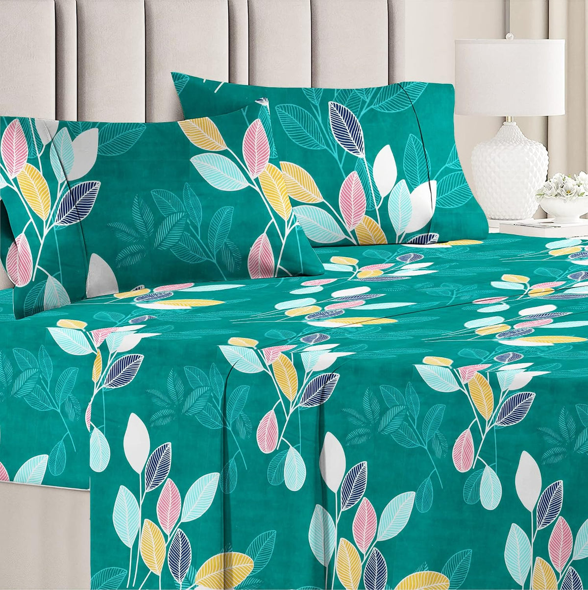 Printed Double Bedsheet With 2 King Size Pillow Covers - 90 X 90 Inches, Dark Green | Perfect Combination For A Stylish Bedsheet