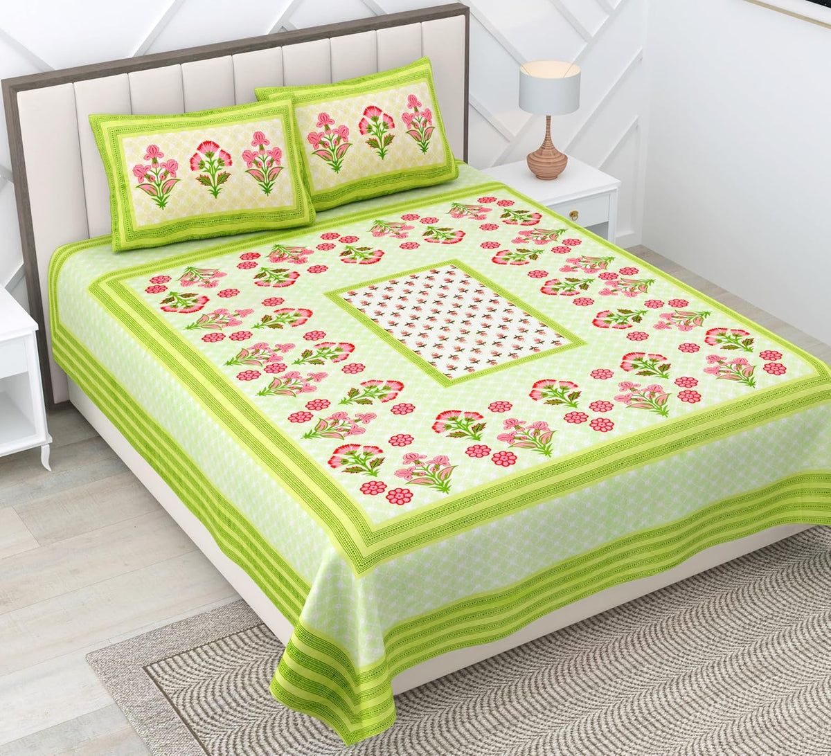 Suitable For King Size Bedsheet With 2 Pillow Cover - 90 X 108 Inches, Red & Green | Soft, Breathable & Skin-Friendly Feel For Year-Round Comfort