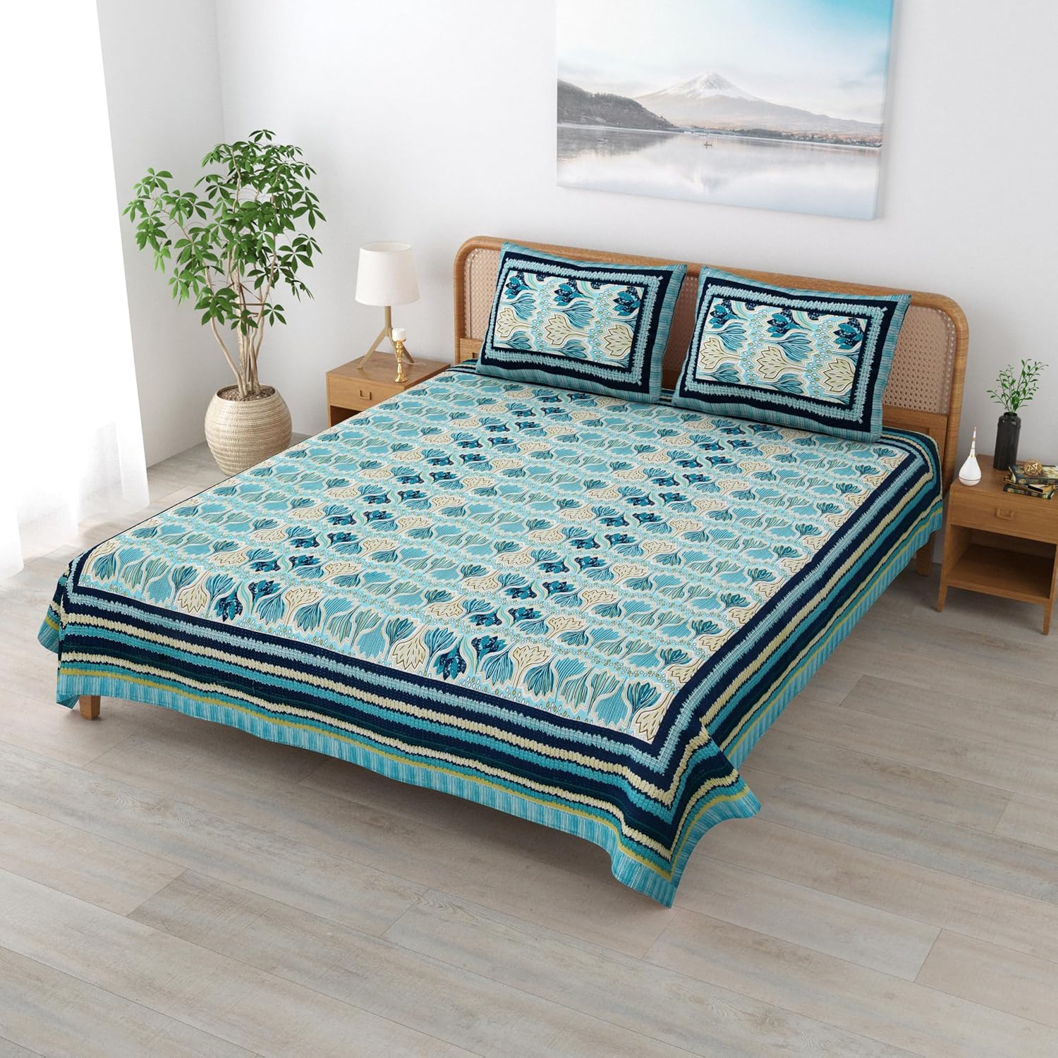 Sanskriti Bedsheet For Double Bed King Size With 2 Pillow Cover - 90 X 108 Inches, Multicolor | Soft, Durable & Stylish | Breathable & Skin-Friendly