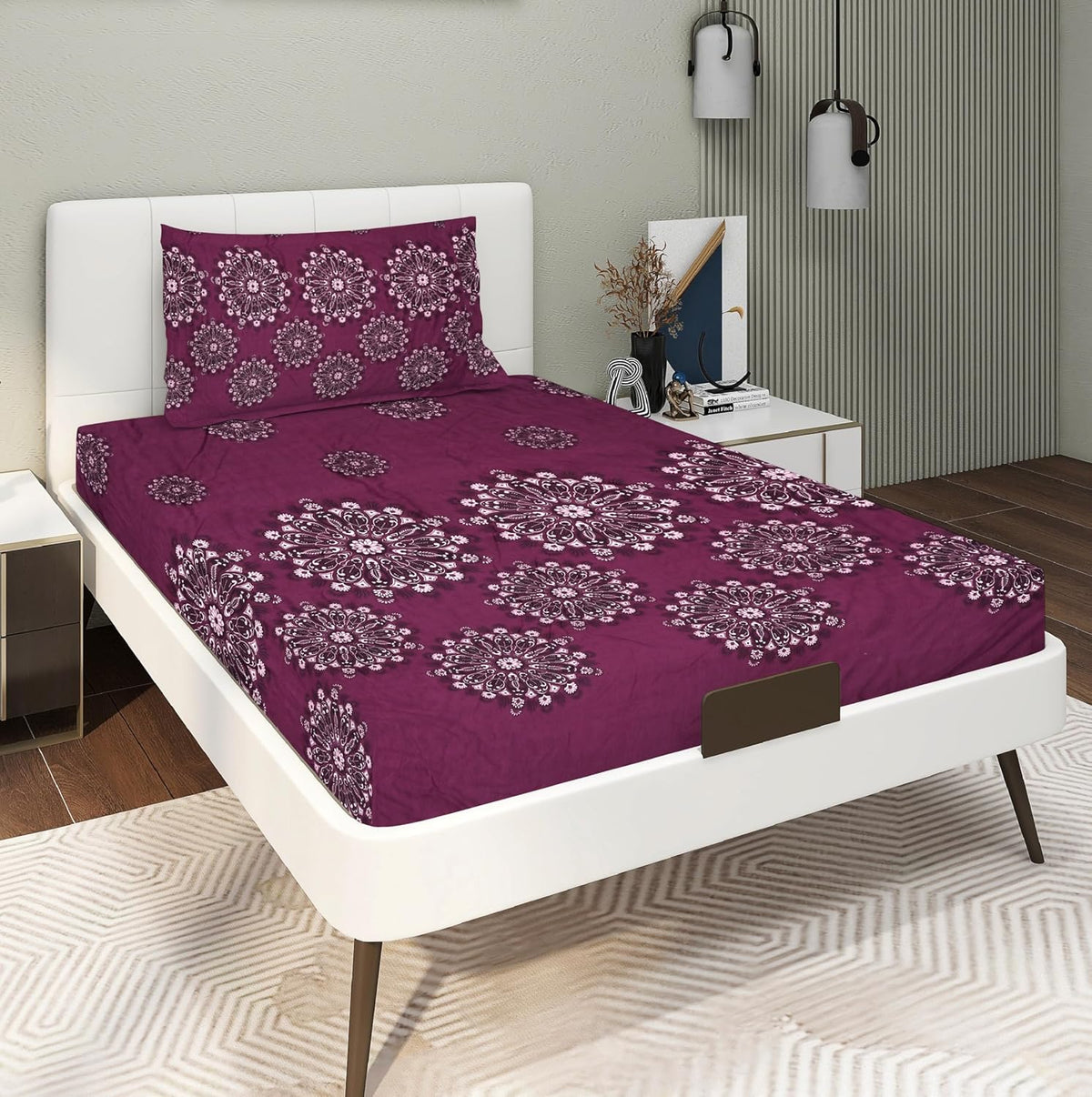 Glace Cotton Super Soft Bedsheets Single Bed Size (60 X 90 Inch) With 1 Pillow Cover | All Around Elastic Fitted Bedsheets, Wine