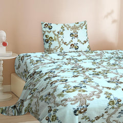 1 Single Bedsheet With One Pillow Covers - 60 X 90 Inches, Seafoam Green | Soft & Breathable Cotton Bedsheet - Long Lasting & Soft 250 Thread Count Bedsheet