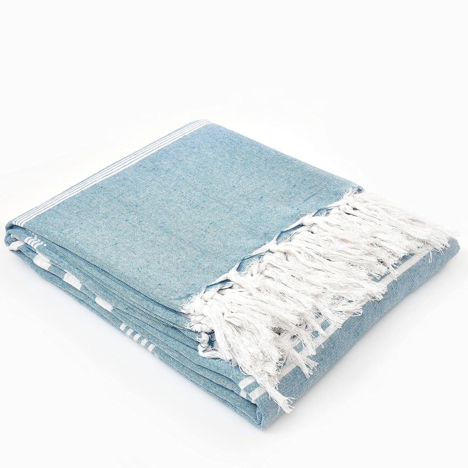 210 TC Double Bedsheet With Two Pillow Cover - Queen Size 90 X 100 Inches, White & Sky Blue | Handloom Cotton Bedsheets For Double Bed | All Season Comfort