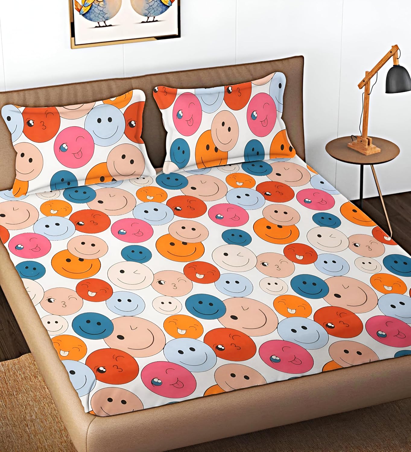 Cotton Bedsheet For King Size With 2 Pillow Cover (90 X 90 Inches) Multicolor | Long-Lasting & Luxuriously Soft | 210 Thread Count Bedsheet
