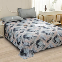 Bedsheets For Double Bed With 2 Pillow Cover - 92 X 98 Inches, Grey & Peach | Satin Finish Microfiber Queen Size Bedsheet | Skin Friendly & Breathable Fabric