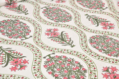 1 Queen Size Bedsheet For Double Bed With 2 Pillow Covers (90 X 108 Inches) Off White & Green | Beautiful Printed Designs - Breathable 100% Cotton Bedsheet Comfortable