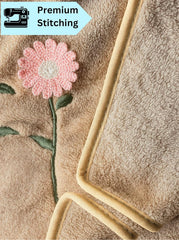 Divyam Floral Embroidered Bath Towel 350 Gsm | Premium Soft Microfiber Quick-Dry, Lightweight & Absorbent Towel With Pastel Daisy Design (Light-Taupe)