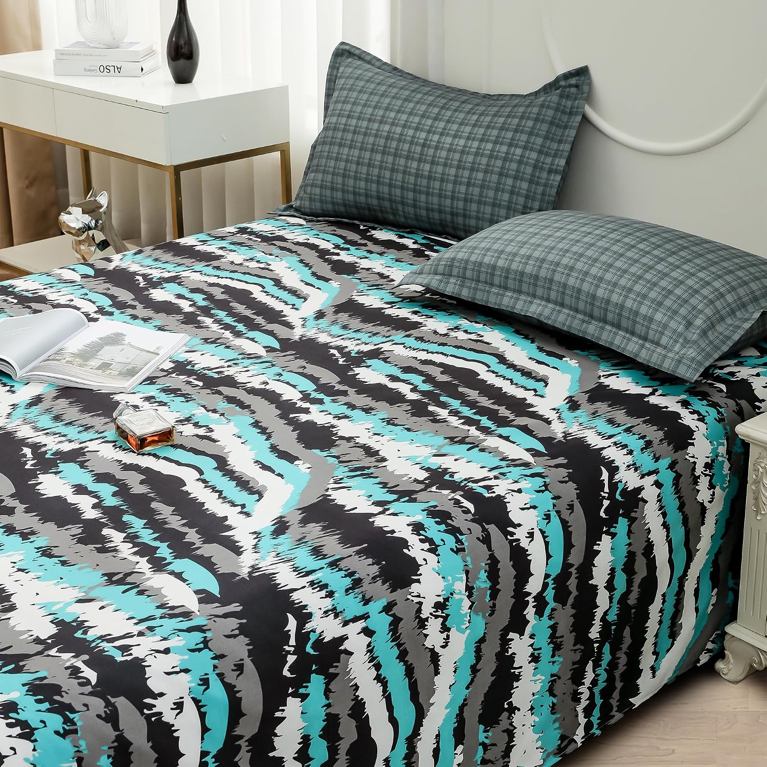 Bedsheets For Double Bed With 2 Pillow Cover - 92 X 98 Inches, Grey & Black | Satin Finish Microfiber Queen Size Bedsheet | Skin Friendly & Breathable Fabric