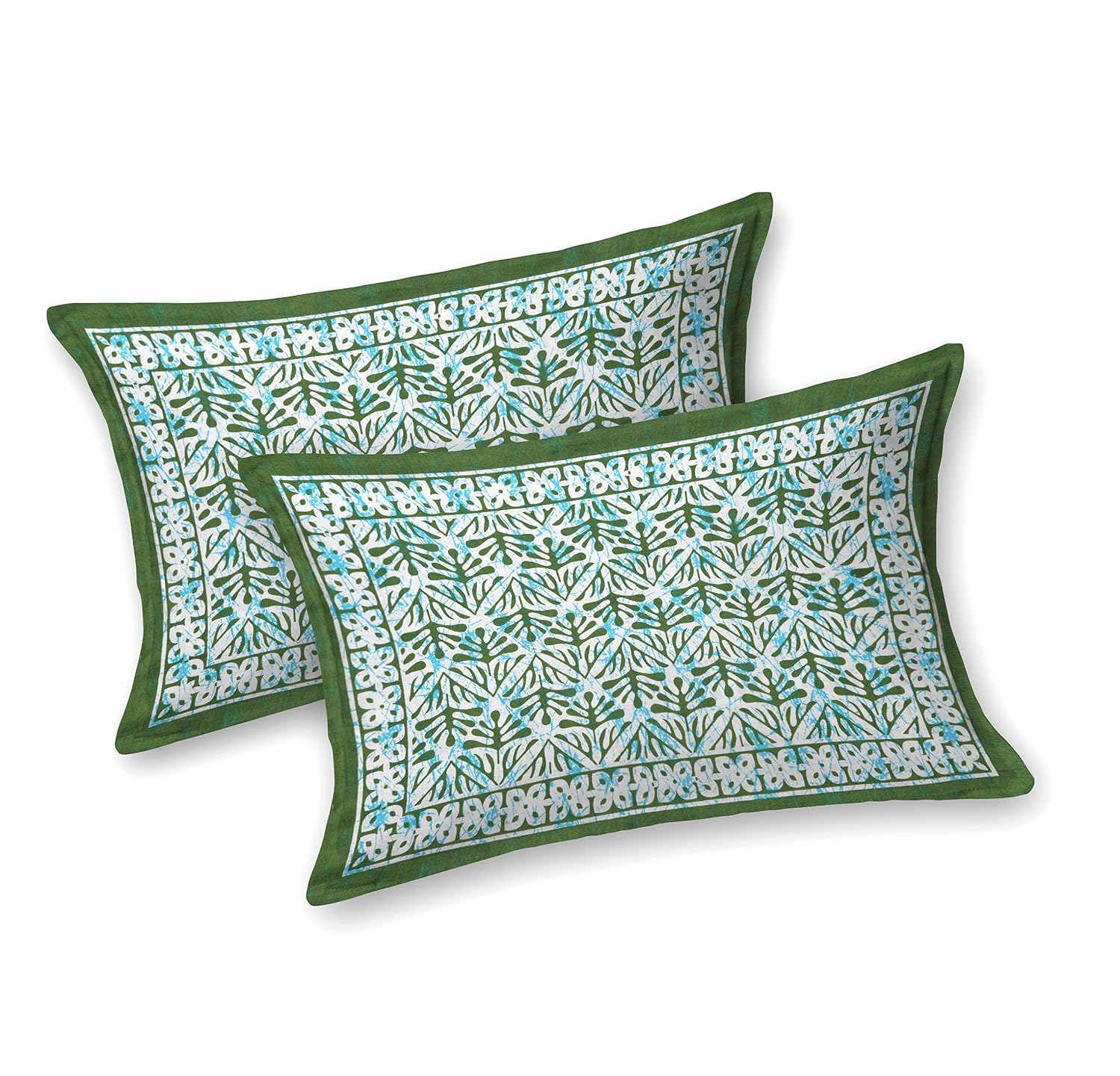 Handloom Printed Double Bedsheet For Queen Size With 2 Matching Pillow Cover | Size 90 X 100 Inches, Green - Cotton Bedsheets For Double Bed | Soft & Smooth
