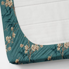 Premium Heavy Cotton Bedsheets All Around Elastic Fitted Bedsheets With 2 Pillow Covers - 78 X 72 X 10 Inches, Green Flower | Lightweight, Soft, & Comfortable