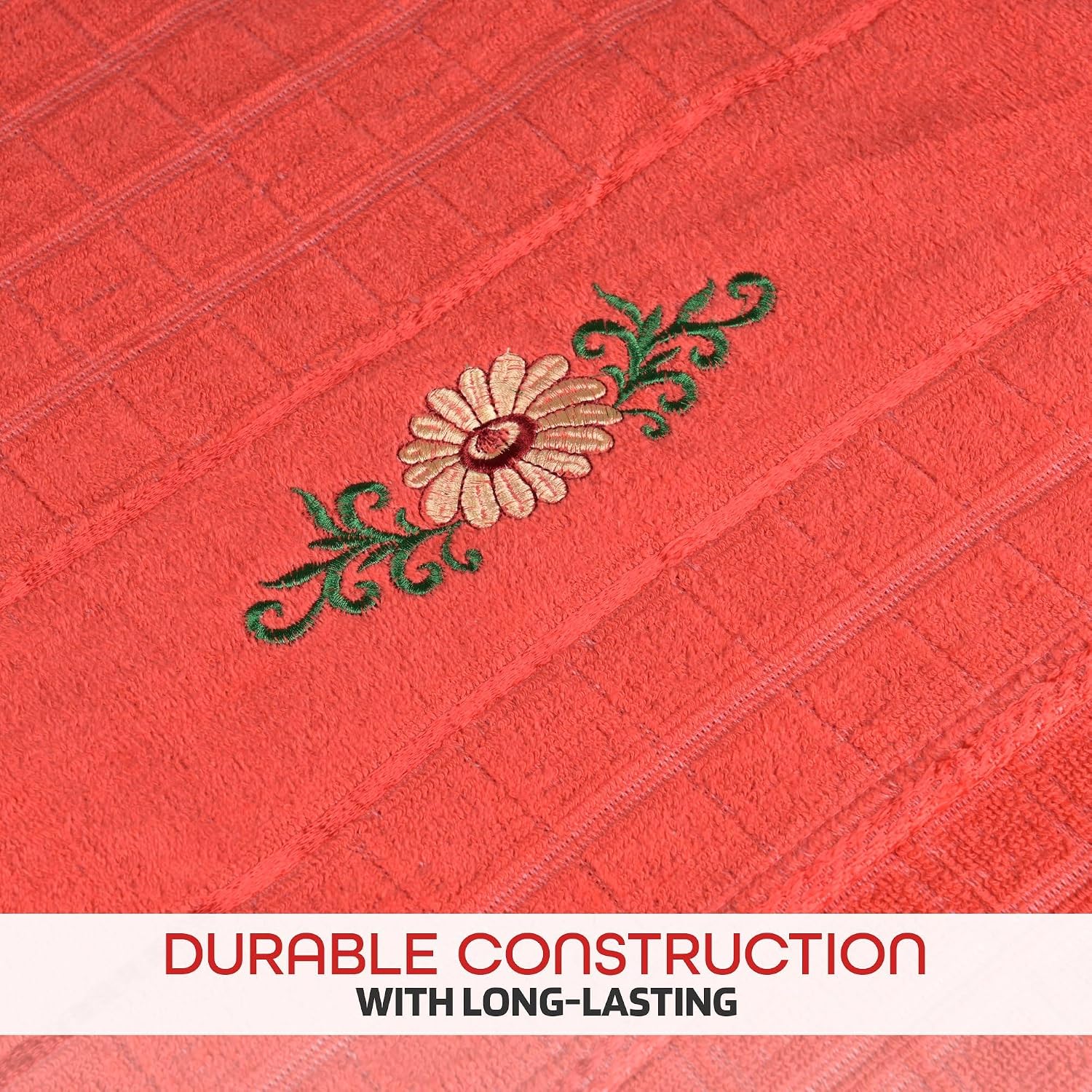 Kuber Industries Cotton Bath Towel 1000 Gsm | Workout Gym Napkins Bath Towel For Men & Woman Embroidery Silky Velvet Towel -Orange (Pack Of 2)