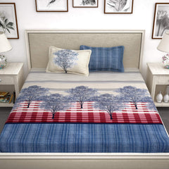 Soft Bedsheet For King Size Bed With 2 Matching Pillow Cover | 106 X 106 Inches, Blue & Cream | Skin-Friendly Touch & Lasting Comfort - Soft & Breathable