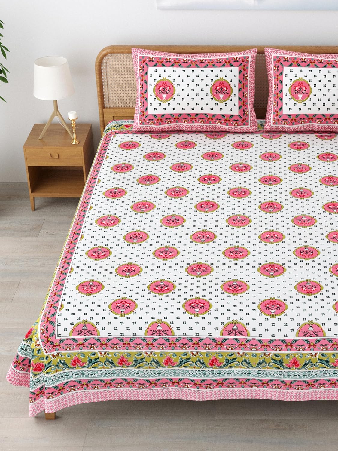 Sanskriti Bedsheet For Double Bed King Size With 2 Pillow Cover - 90 X 108 Inches, Mute Pink & White | Soft, Durable & Stylish | Breathable & Skin-Friendly