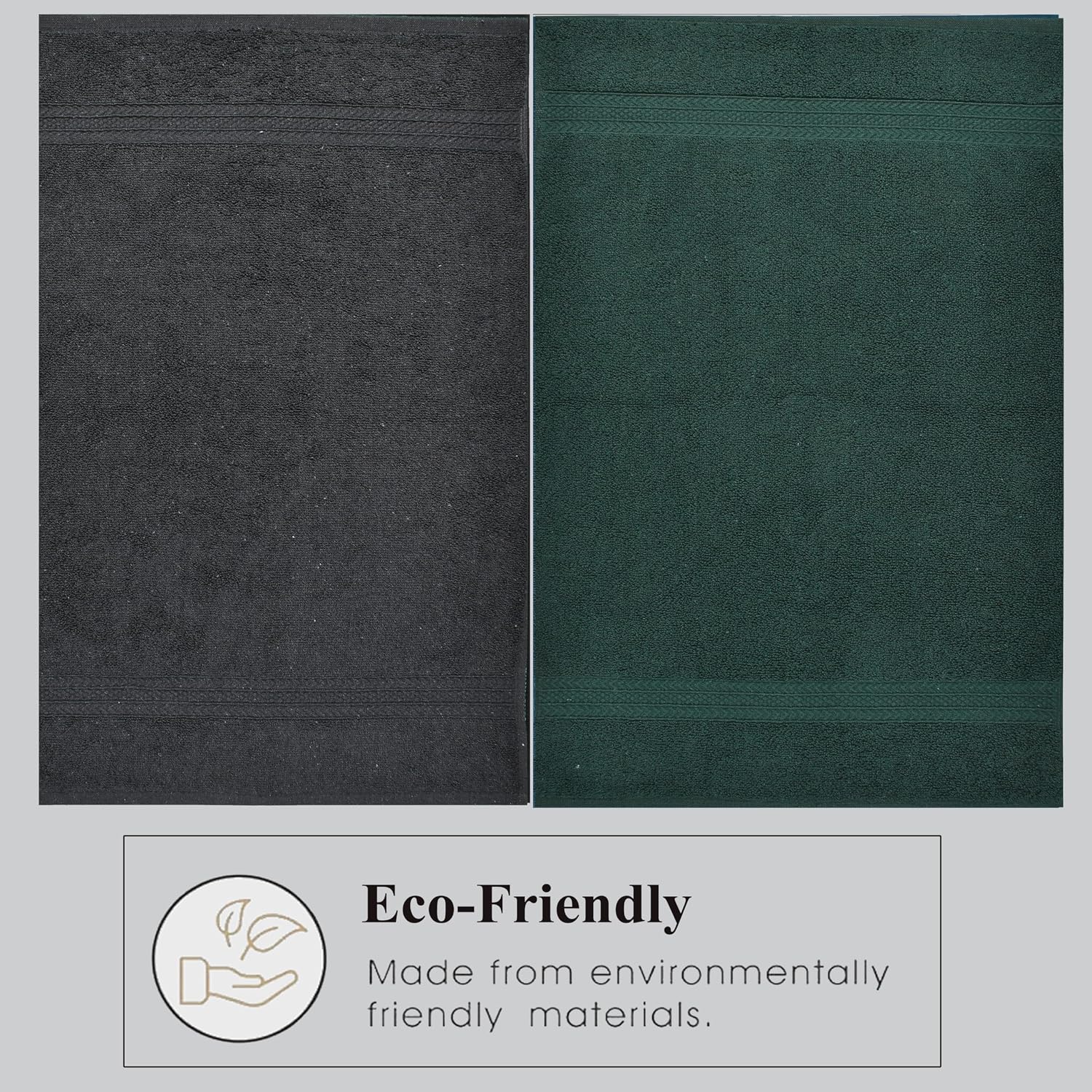 Fresh From Loom Luxury Fur Collection Hand Towel 500 Gsm Napkins Cotton High Absorbency Double Stitched Size (Blackish Grey & Dark Green) - Set Of 4