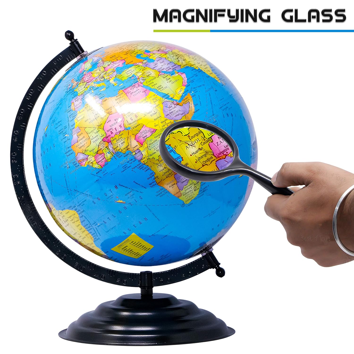 Globe For Kids, Stem Steam Educational World Globe With Magnifying Glass For Kids, Office, Students - 10 Inch (Blue) Political Globe, Pack Of 1