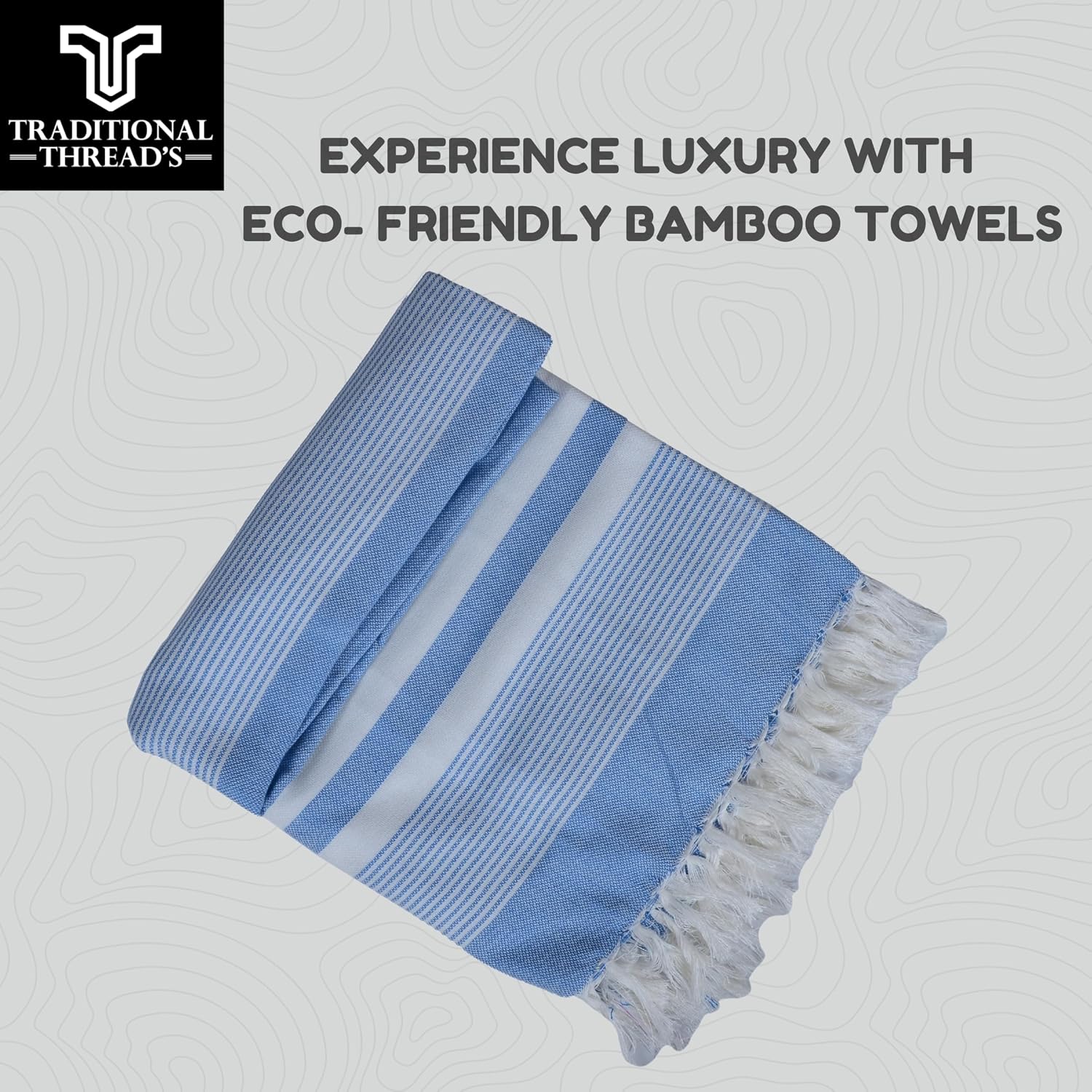 Traditional Thread'S 100% Bamboo Large Size Bath Towels 350 Gsm | Ultra Soft, Absorbent, Light Weight & Quick Dry Towel, Travel, Gym, Beach (Blue Stripes)