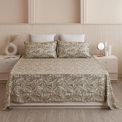 Printed Flat Double Bedsheet With 2 Pillow Covers - 84 X 90 Inches, Tana Green | Soft Breathable & Wrinkle Free | 210 Thread Count